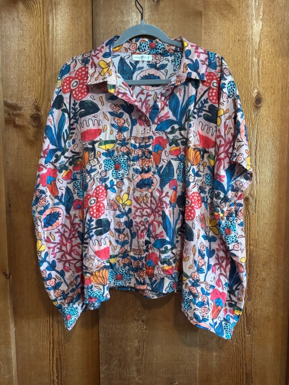 Natural Life Boho Botanical Floral Oversized Cotton Top OS Cottagecore